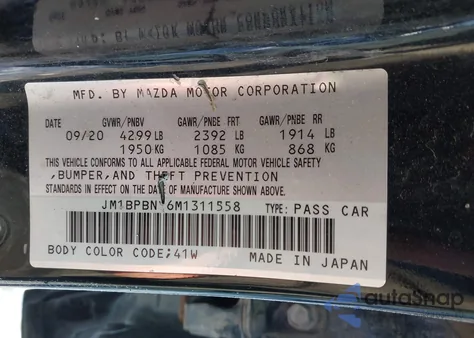 2021 Mazda Mazda3 2.5 Turbo Premium Plus z USA, uszkodzony, nr VIN JM1BPBNY6M1311558